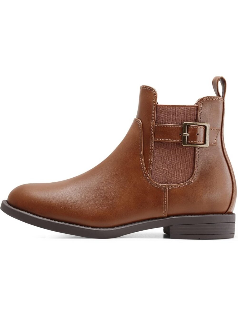 Women's Light Brown Leather Chelsea Ankle Boots Side Elastic Zip Casual Booties - Picture 7 of 7